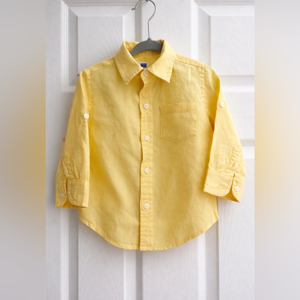 Janie and Jack Yellow Linen Button Down Shirt 12–18M